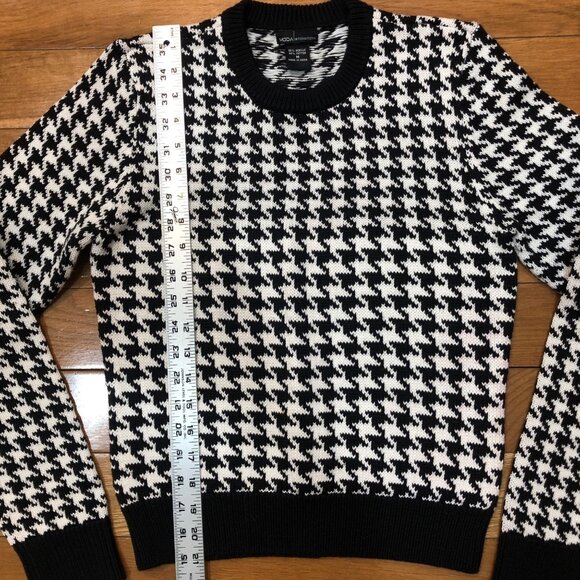 Moda International Crewneck Houndstooth Black & White Knit Sweater Size M - Picture 4 of 6